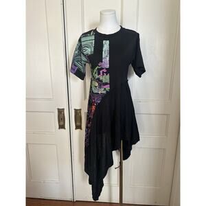 Diesel D-Storm Graphic Print Asymmetrical Hem Dress Womens Size XS Black